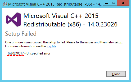 Ошибка 0x80240017 при установке Visual C++