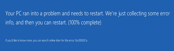 Ошибка 0xc000021a в Windows 10