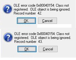 Аксиок ошибка ole код 0x80040154 class not registered объект ole игнорируется