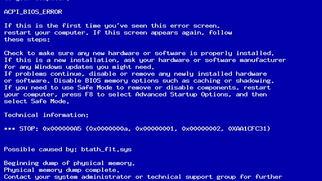 Способы решения проблемы синего экрана смерти со STOP-ошибкой 0x000000a5 при загрузке или установке Windows XP, 7, 8 или 10